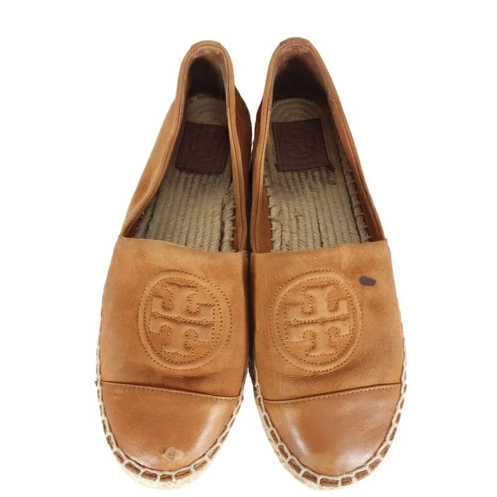 Tory Burch Women's US 7,5M Brown Leather Suede Flats Slip-On Espadrilles Shoes